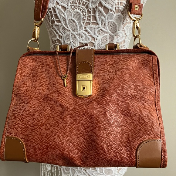 Vintage Bric’s Milano Italian Leather Doctor Bag Crossbody Satchel Lock and Key - Picture 3 of 7